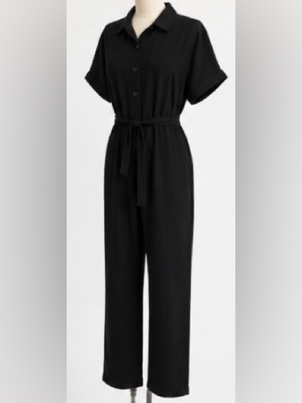 Frank & Oak Women’s Black Tie Waist Jumpsuit Button Front Medium